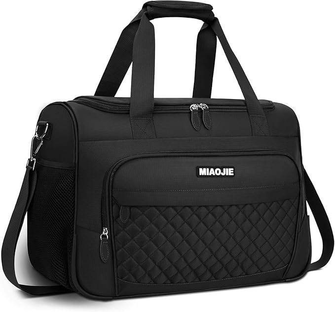 Travel Duffle Bag for Women, Underseat Carry On luggage Bag Foldable Overnight Weekender Hospital Bag Lightweight Airplanes Personal Item Travel Tote Bag for Women Birthday Gifts, 16IN Black