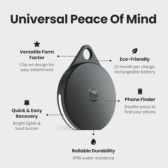 Pebblebee Clip Universal (2024) - Rechargeable Mini Item Tracker Tag | Alternative to Air Tag & Android Trackers | 12-Month Battery Life | Works with Android & iOS Find My Apps | LED & Sound Alerts