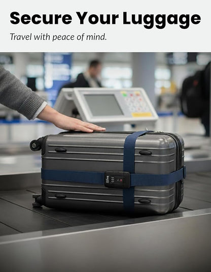 TSA Approved Luggage Straps – Set of 2 Anti-Burst Adjustable Polyester Suitcase Belts with 3-Dial Combination Lock – Prevents Accidental Opening, Secure Travel (Navy)