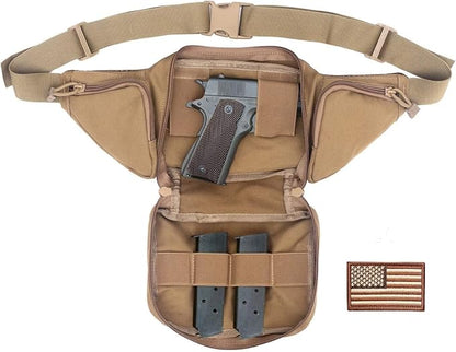 Tactical Fanny Pack for Men & Women, Concealed Carry Fanny Pack for Men, Adjustable Waist Bag, Compact Travel Belt Bag, CCW Fanny Pack with U.S Flag Patch