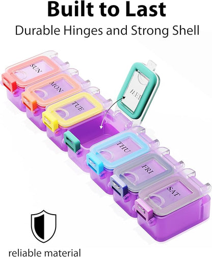 Weekly Pill Organizer 1 time a Day – Pill Box 7 Day with Enhanced Waterproof Seal, Large compartments Hold Big Vitamins & Supplements, Upgraded Locking lids, for Home & Travel use, Durable Hard case