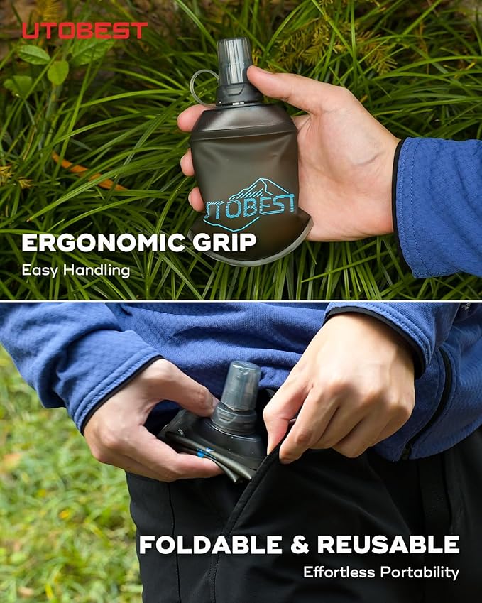 150ml Soft Flask, 2 Pack Flexible TPU Hydration Water Bottle, Collapsible with 28mm Caliber for Running, Hiking, Cycling, Climbing, and Marathon Blue