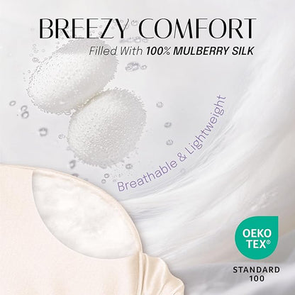 Silk Sleep Mask Eye Mask Blindfold with Double Layer Silk Filling and Elastic Strap for Full Night's Sleep, Travel and Nap, Soft Eye Cover Eyeshade with Luxury Bag and Ear Plugs (Champagne)