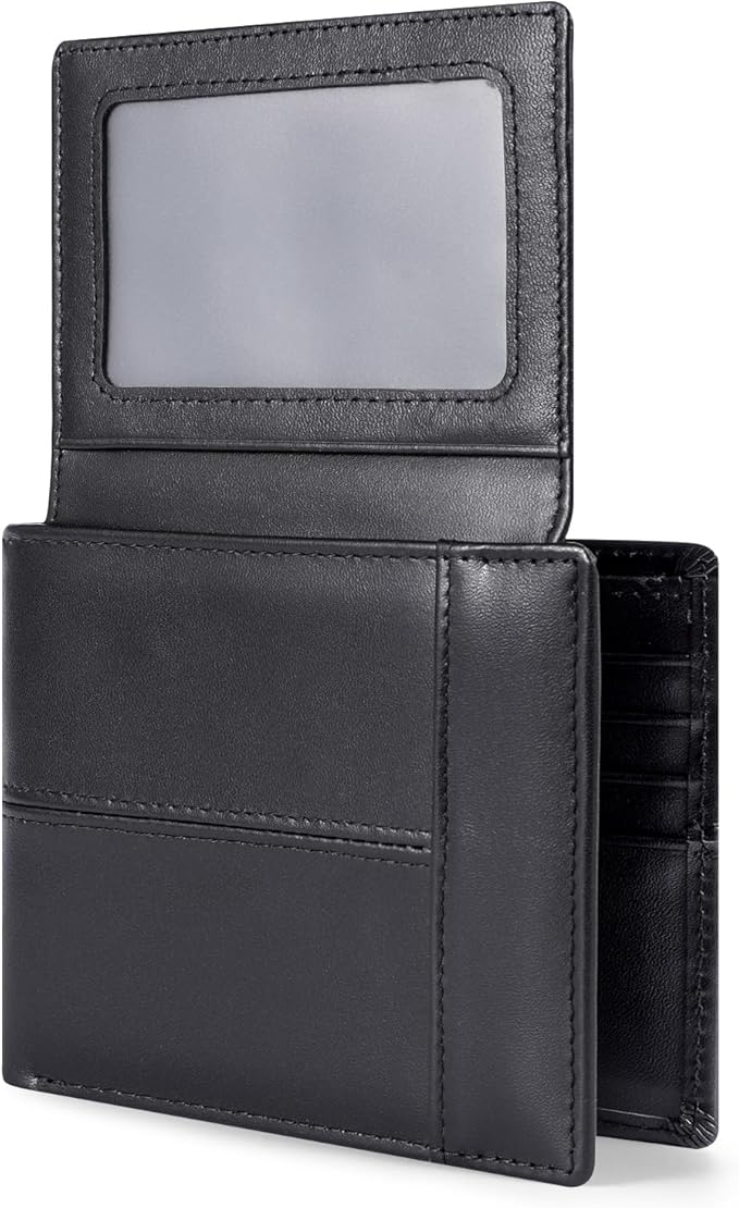 Swallowmall Leather Wallet for Mens Genuine Leather RFID Blocking Bifold Wallets with 2 ID Windows 13 Card Slots