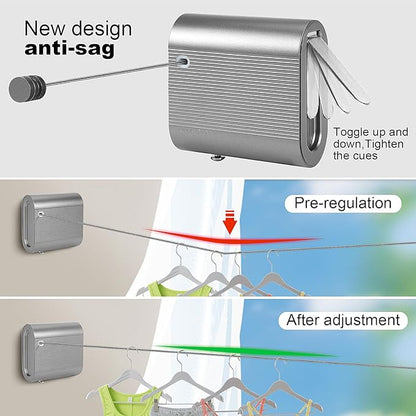 Retractable Clothesline, Anti-Sagging Portable Heavy Duty Washing Line for Indoor and Outdoor (Grey)