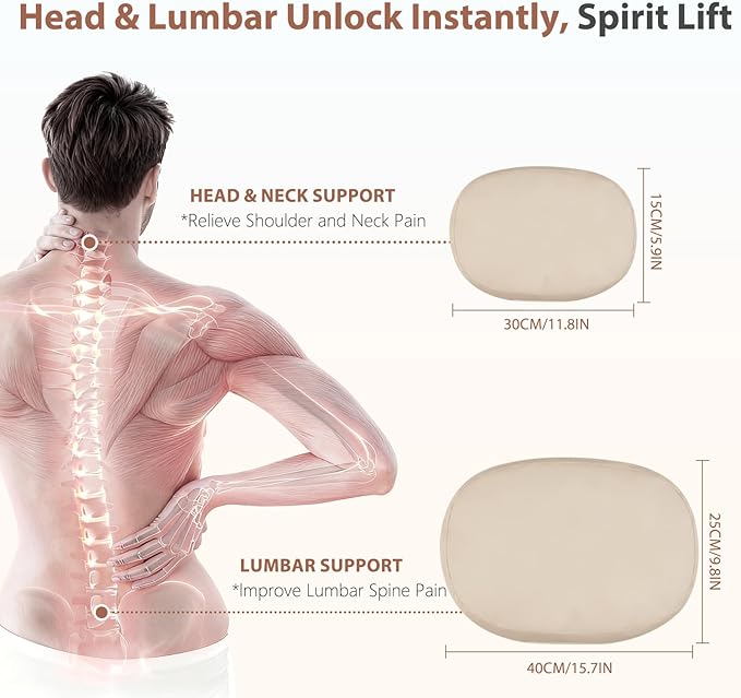 FLORICH Double-sided Car Headrest & Lumbar Support Cushion Skin-friendly Suede & Leather Car Seat Pillow and Back Support Soft Neck & Tailbone Cushion for Car Office Chair Neck Back Pain Relief, Beige