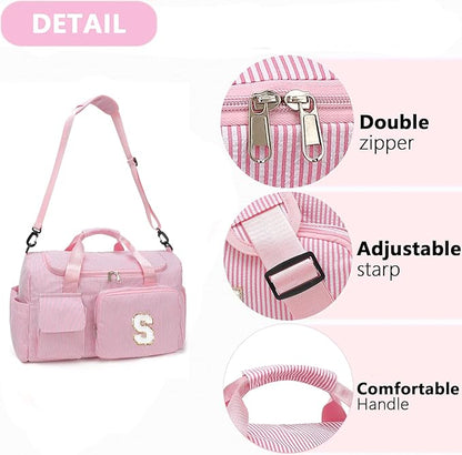 Kids Travel Duffle Bag Dance Bag Gifts for Girls Initial Gym Bag with Shoes Compartment for Women Lightweight Weekender Bags Pink-S