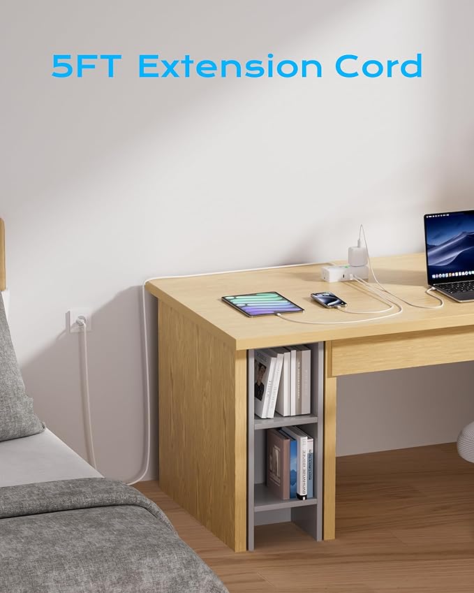 European Travel Plug Adapter, Type E F Plug Adapter, 4 AC Outlets, 3 USB Ports (2 USB C), 5ft Flat Extension Cord, for Germany France Travel