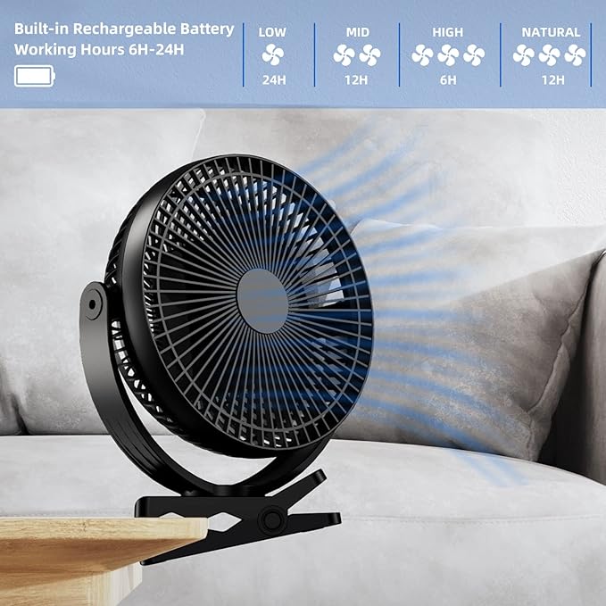 Dorobeen Clip Fan, 8 Inch Mini Quiet Desk Fan, 10000mAh USB Rechargeable Battery Operated Clip on Fan, USB Desk Fan, Portable Personal Small Fan For Desk, Office,Golf Cart