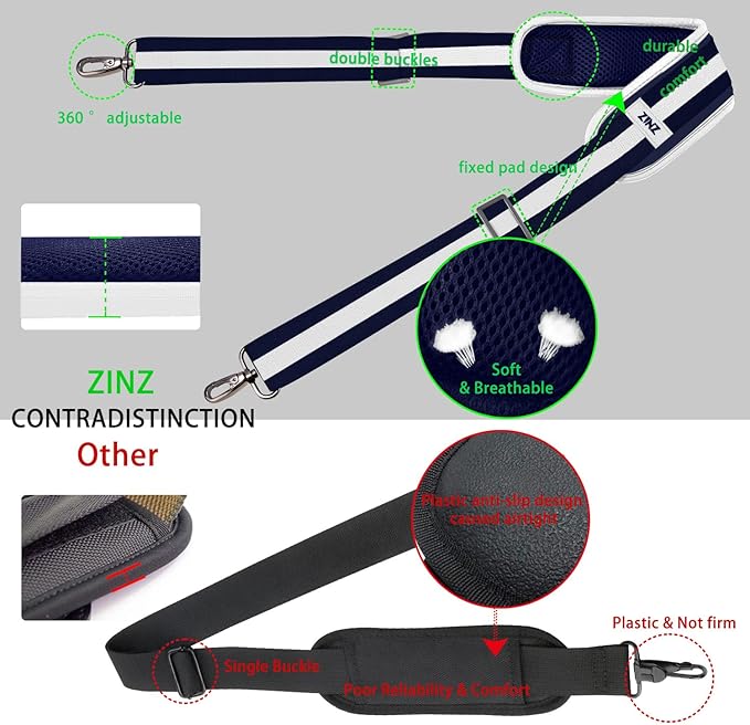 ZINZ 79 inch Shoulder Strap, Extra-thick Fixed Cushion Pad and Dual Clasps Universal Replacement Strap with Metal Swivel Hooks for Laptop Bags, Luggage Bags, Camera, Crossbody(Stripes-BuWBu)