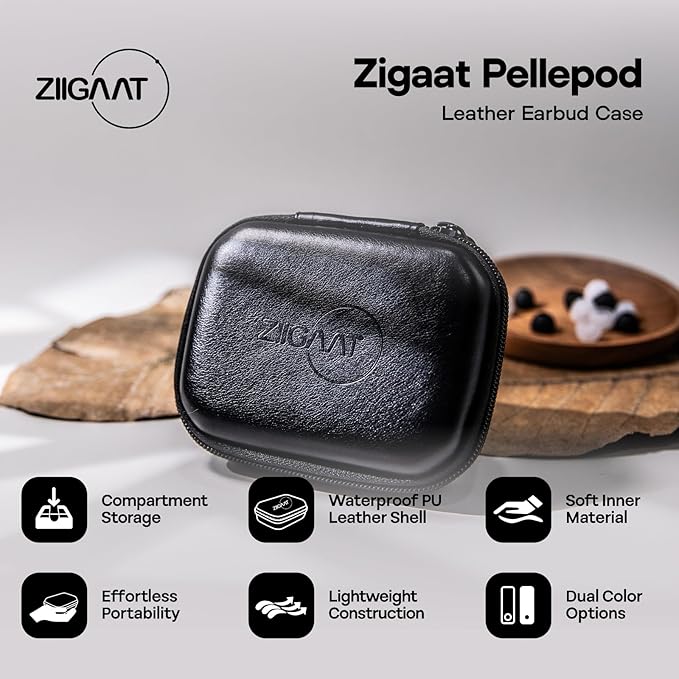 Linsoul ZiiGaat PELLEPOD Leather Earbud Case, Waterproof IEM Storage Box, Hard Carrying Bag, Protective Storage Box, Fit for Earphone ZS10 Pro, Zero: 2, EM6L, EW300, SuperMix 4, Orchestra Lite (Black)