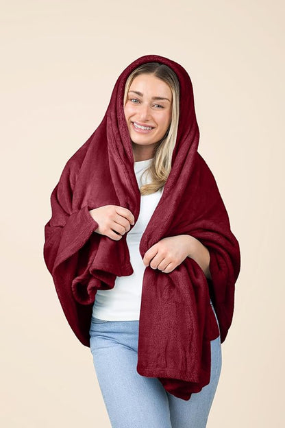 EverSnug Travel Blanket and Pillow - Ultra-Soft, Compact & Lightweight, 65x40 Inches, with Carry Case, Luggage Sleeve & Backpack Clip for Airplane Comfort (Burgundy)