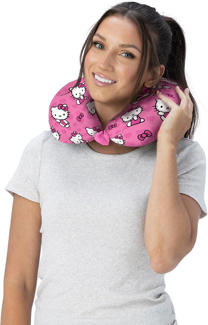 Northwest Hello Kitty I Love Pink Travel Neck Pillow, U-Shaped Plush Cushion for Airplane, Traveling, Car, 12x13 inches