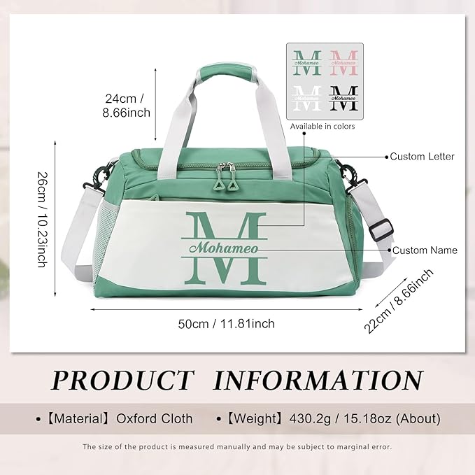 Personalized Travel Duffel Bag with Name - Custom Letter Oxford Cloth Gym Bag with Shoes & Wet Pockets Sport Bag Weekender Overnight Bag for Traveling for Women Men Gift for Christmas Groomsman Brides
