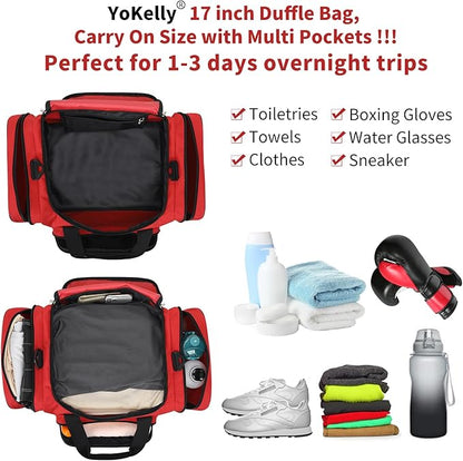 Small Duffel Bag 17 inch Carry On Weekender Bag for Travel Gym Sport (17x10x9 in) - Red