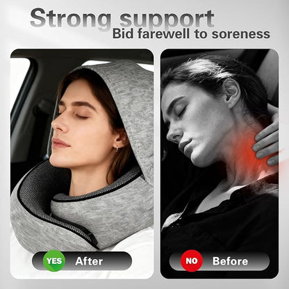 Neck Travel Pillow, Airplane Pillow for Traveling, Adjustable Flight Pillow, Memory Foam Airplane Pillow for Side, Breathable & Hypoallergenic for Long Flights, Cars, Trains & Office