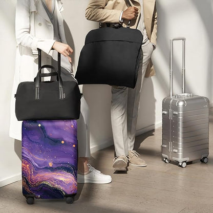 FOREVER QUEEN Luxury Purple Gold Marble Luggage Cover Suitcase Protector Suitcase Cover Anti-Scratch,Stretchable Bag Cover Washable Durable Polyester
