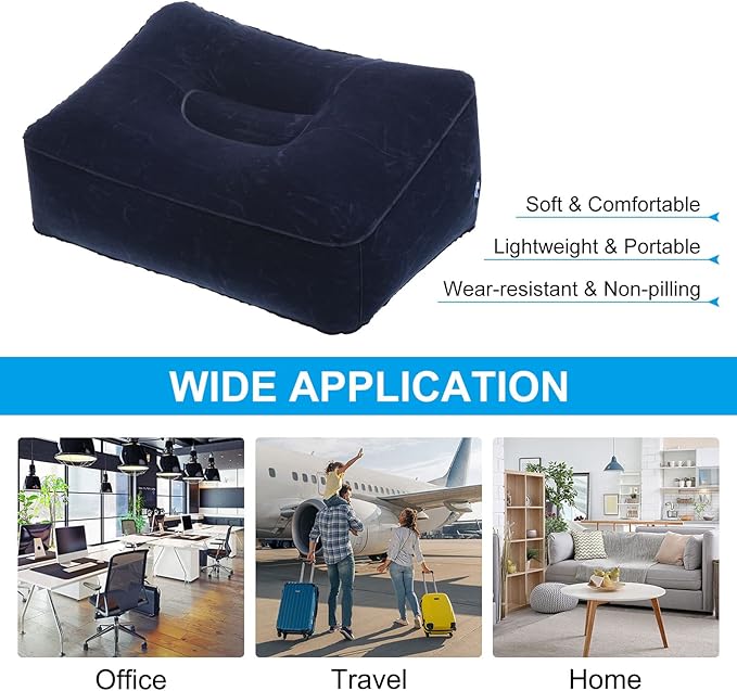 PATIKIL Travel Foot Rest Pillow, 2 Pack Inflatable Foot Rest Cushion Car Seat Footrest Leg Rest Pillow for Airplane Travel Office Home, Dark Blue