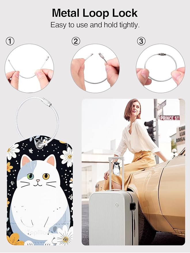 TopMade Smart Luggage Tag with Find My, Premium Leather Luggage Tags for Suitcase, Travel Bags, Backpacks, Anti-Lost Suitcase Tag Tracker for Travel with Privacy Name Card, Rechargeable