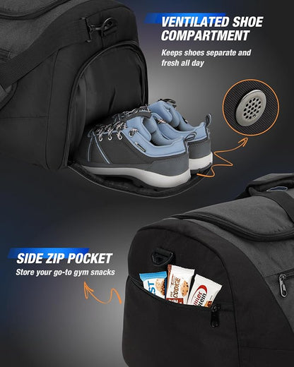 Gonex Gym Duffel Bag with Shoe Compartment Wet Pocket, Large Capacity Sports Duffle Bag for Men Women, Workout & Travel Bag with Multiple Pockets, Black, Medium (60L)