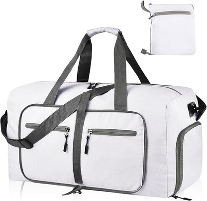 Dimayar 85L Travel Duffle Bag for Men Women - Foldable Duffel Bag with Shoes Compartment - Overnight Bags Waterproof & Tear Resistant(White)
