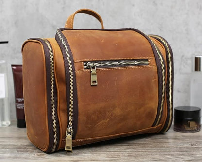 EURYNOME Toiletry Bag For Men, Genuine Leather Toiletries Organizer, Travel Hanging Toiletry Bag Large Water-resistant Bathroom Shaving Kit for Cosmetics, Makeup Case Travel Dopp Kit