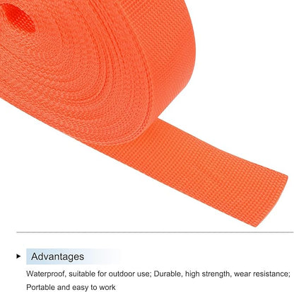 MECCANIXITY Lightweight Polypropylene Webbing Strap 1 1/2" 25 Yard Backpack Strapping Band Orange for Outdoor Luggage Cargo Straps