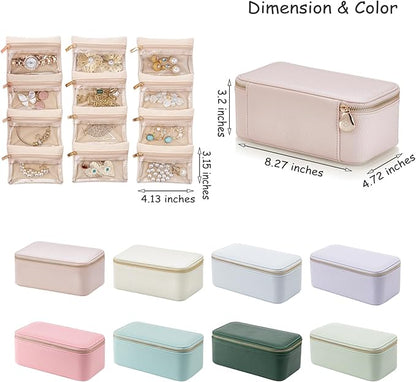 Vlando Travel Jewelry Box Organizer - 12 Small Velvet Zipped Pouches Pockets for Jewelries Necklaces Rings Earrings Sorting Storage, Lilac Purple