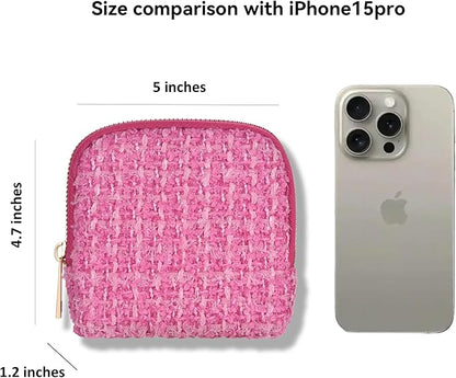 Small Travel Jewelry Case, Soft Tweed Organizer Pouch for Bangle, Bracelets, large Earrings, Beaded necklace, Anti-Scratch & Portable Jewelry Bag Holder for Travel & Everyday Use (Raspberry Pink)