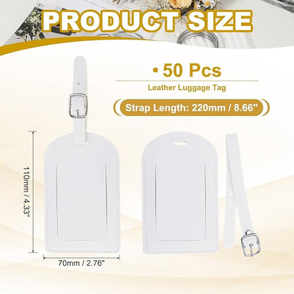 PATIKIL Leather Luggage Tag, 50 Pcs Luggage Tags Pu Bag Tags for Suitcases Airplane Travel Essentials, White
