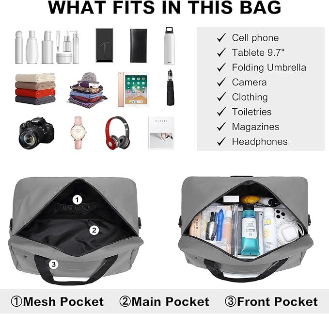 Kono Travel Duffel 20L Under Seat Carry-On Sports Tote Gym Weekender Overnight Bag - 15.75"x9.84"x7.87" Gray