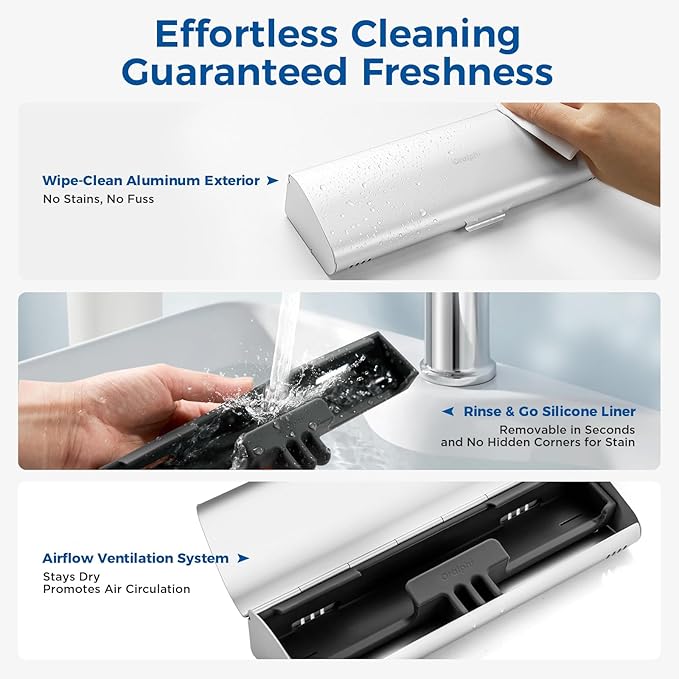 Aluminum Electric Toothbrush Travel Case, 2 in 1 Travel Toothbrush Holder for Oral B/Oral-B Pro 1000 1500 5000 7000 and Most Electric Toothbrush for Traveling, Removable Silicone Liner-Silver