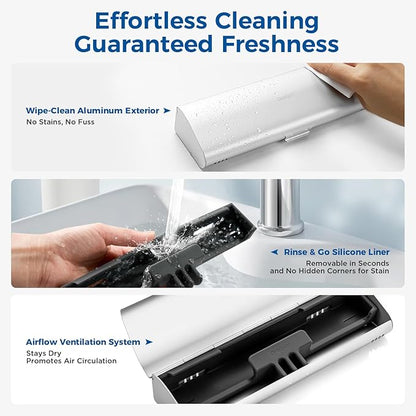 Aluminum Electric Toothbrush Travel Case, 2 in 1 Travel Toothbrush Holder for Oral B/Oral-B Pro 1000 1500 5000 7000 and Most Electric Toothbrush for Traveling, Removable Silicone Liner-Silver