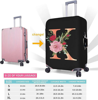 Floral Letter K Travel Luggage Cover Spandex Suitcase Protector Elastic Washable Stretch Suitcase Cover,Size M(Fit 22-24inch Suitcase)