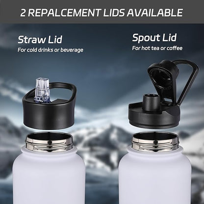 HASLE OUTFITTERS 40oz Stainless Steel Water Bottle, Vacuum Insulated Double Walled Leak Proof Sports Water Bottle with 2 Lids (Straw and Spout Lid) Thermo Mug Keep Cold and Hot(White,1)