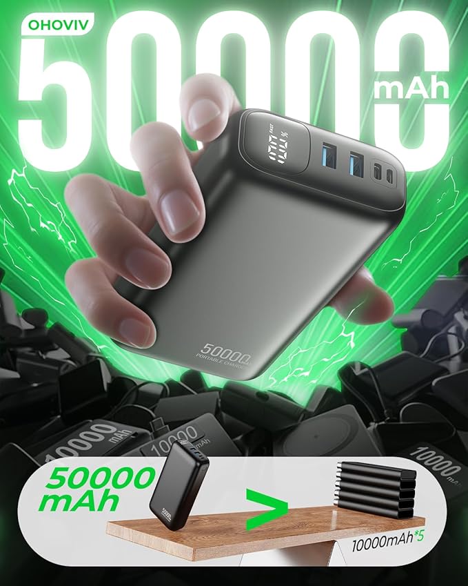 Portable Charger 50000mAh Power Bank - 22.5W Fast Charging External Battery Pack,USB-C Portable Phone Charger for iPhone 17/16/15/14/13 Pro Android Samsung, for Travel Camping Essential