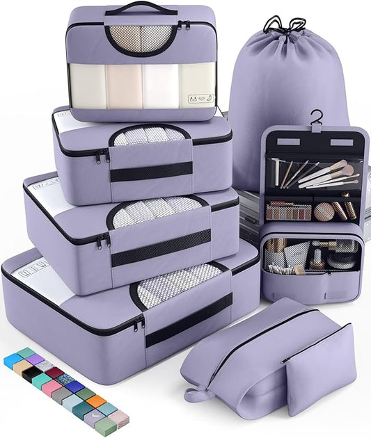 Veken 8 Set Packing Cubes for Travel Essentials, Suitcase Organizer Bags in 4 Sizes, Carry-On Luggage Accessories with Large Laundry & Hanging Toiletry Bag, Must-Have for Airplane, Road Trip & Camping