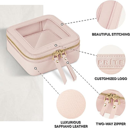 Prite Small Makeup Bag for Women Portable Clear Makeup Bag Cute Mini Waterproof Travel Cosmetic Bag with Gold Zipper for Car Essentials(Pearlescent Pink)