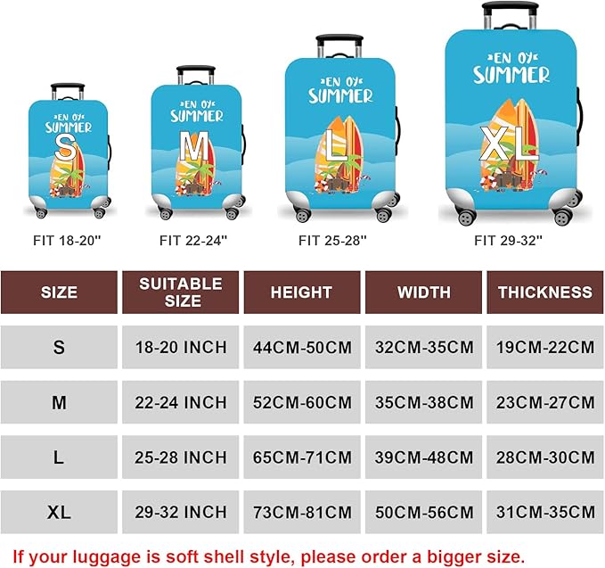 WUJIAONIAO Travel Luggage Cover Baggage Suitcase Cover Protector Skins 18-32 Inch (Beach surfing, S (for 18-20 inch luggage))