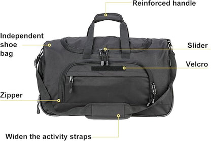 Gym Bag Duffle Bags for Men Women with Shoes Compartment Sport Weekend Travel Overnight Carry On Bag for Tactical Military Travel Work Out Bags (2.0 Black)