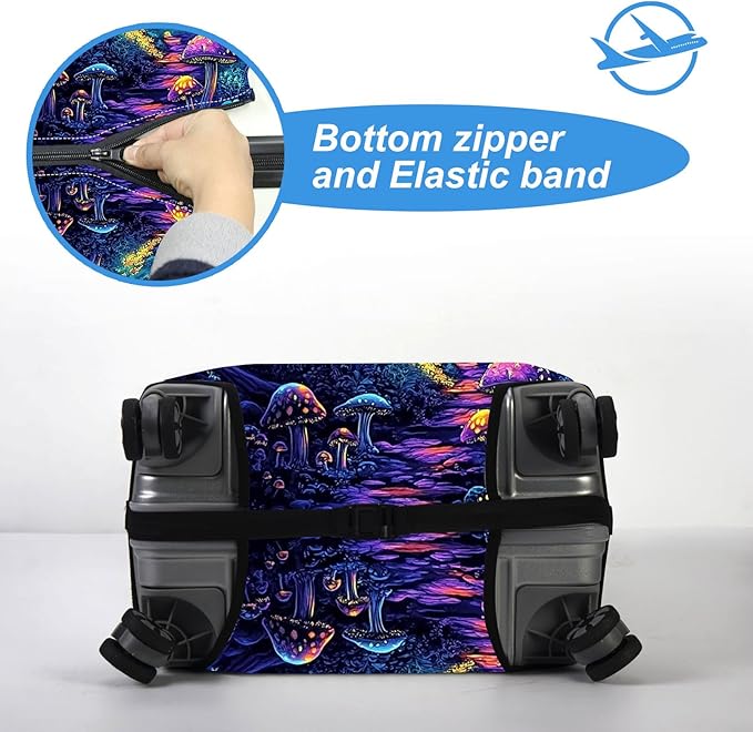 Luggage Cover Protector for 30-32 Inch Suitcases, TSA Approved Elastic Travel Suitcase Covers, Anti-Scratch Washable Luggage Sleeve for Carry On & Checked Bags, Mushroom Forest
