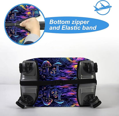 Luggage Cover Protector for 30-32 Inch Suitcases, TSA Approved Elastic Travel Suitcase Covers, Anti-Scratch Washable Luggage Sleeve for Carry On & Checked Bags, Mushroom Forest