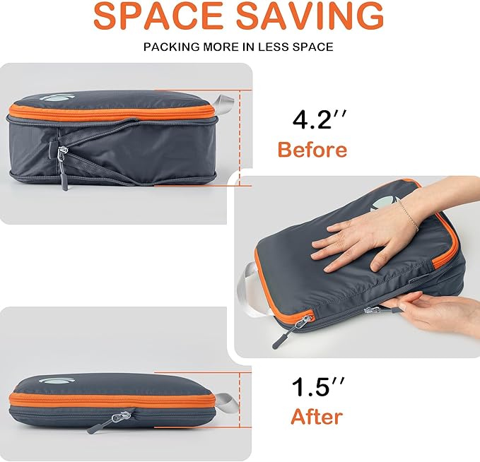 Cipway Compression Packing Cubes, Lightweight Travel Luggage Organizers with Shoe Bag, Toiletry Bag & Laundry Bag, Travel Essentials for Carry on Suitcase (8 Piece,Gray)