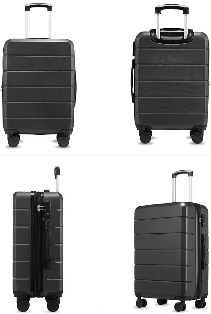 Carry On Luggage 22x14x9 Airline Approved with Spinner Wheels, Expandable Hardside Suitcase, Black