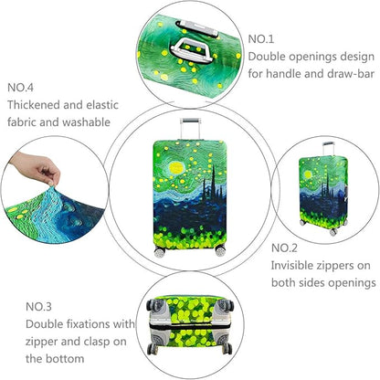 fancyfree Luggage Cover Washable Suitcase Protector Anti-scratch Suitcase cover (Green Starry Sky, S(18"-21" luggage))