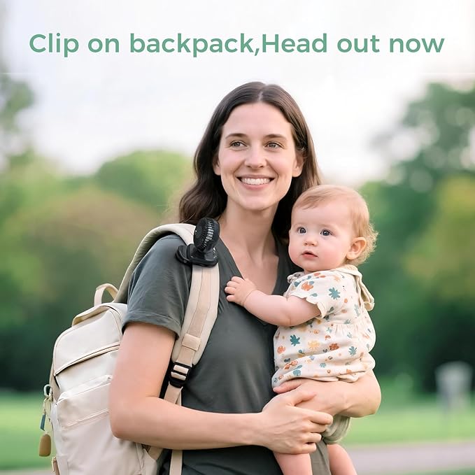 Momcozy Portable Fan with Clip | 4-Speed Mini-Fan for Carrier | Personal Fans Ultra Lighter 0.26lb | Gaps ≤4.5mm | Handheld Cooling | Rechargeable Rotate for Diaper Backpack/Stroller/Carrier/Chair