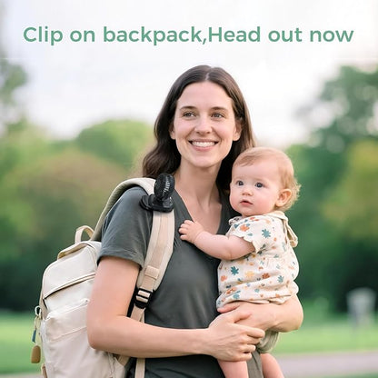 Momcozy Portable Fan with Clip | 4-Speed Mini-Fan for Carrier | Personal Fans Ultra Lighter 0.26lb | Gaps ≤4.5mm | Handheld Cooling | Rechargeable Rotate for Diaper Backpack/Stroller/Carrier/Chair