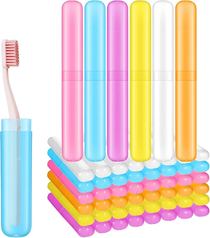 48 Pcs Travel Toothbrush Case Holder, 6 Colors Bulk Toothbrush Holders Portable Plastic Toothpaste Cover Protector Dust-proof Toothbrushes Storage for Travel Camping School Business Home