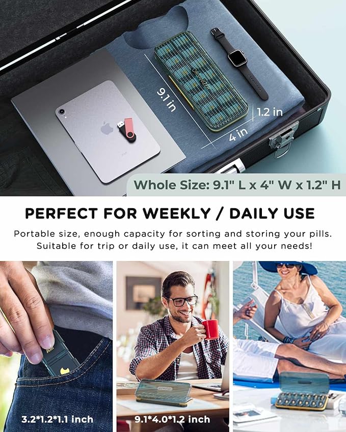 Am Pm Pill Organizer, Weekly Pill Box 2 Times A Day - Acedada 7 Day Pill Organizer with 7 Separate Containers, Portable Daily Medicine Dispenser Case for Vitamin, Fish Oils, Supplements, Stylish Blue