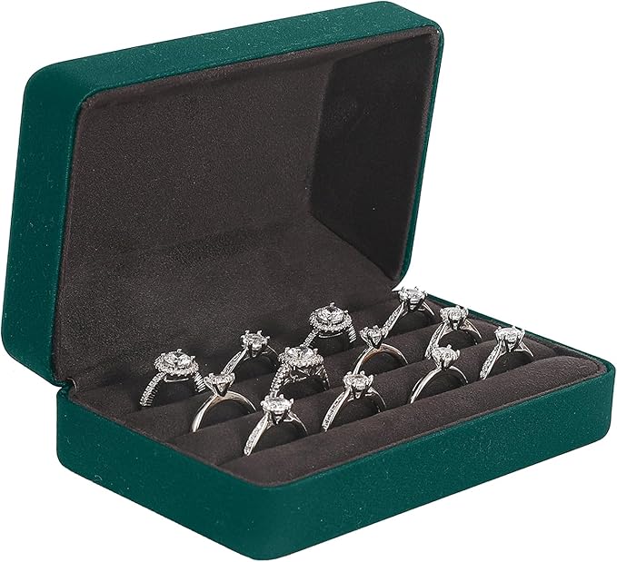 Ring Storage Boxes for Multiple Rings, Compact and Stylish Travel Jewelry case, Portable Small jewelry Organizer Box Tray Gift for Women, Girl(Green)